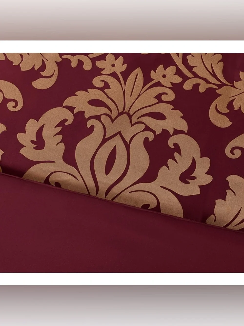Elegant Maroon and Gold Damask 3 piece queen 3 piece Comforter Set